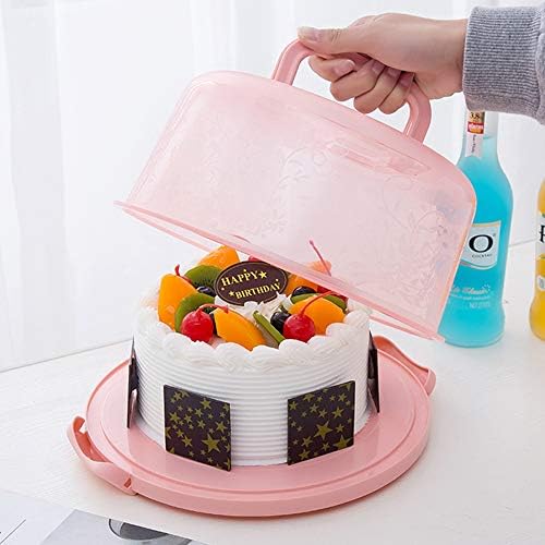 Plastic Small Cake Carrier Holder Cover Round Container with Collapsible Handles Suitable for 7 inch Diameter and 2.5 inch Height Cake (Pink)