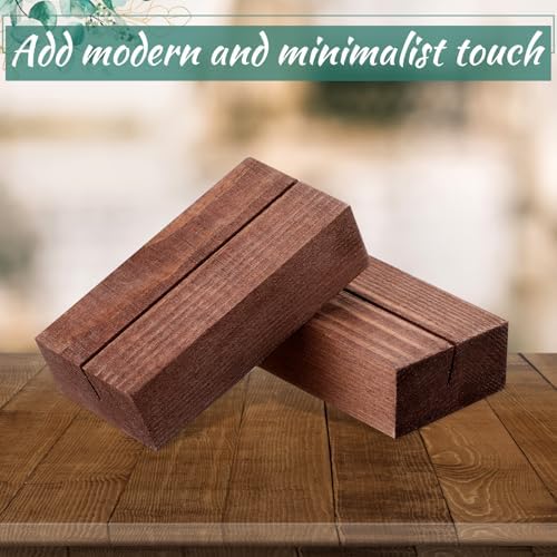 Blosssound 12 Pcs Wood Place Card Holder, Brown, 3 x 1.6 x 0.8 Inches