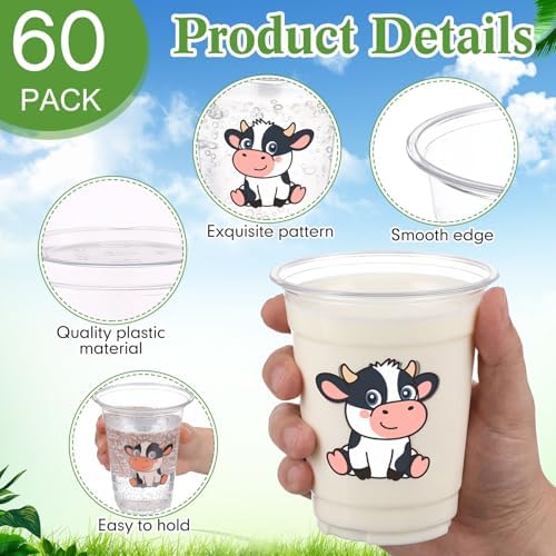 Funnymoom 60 Pack Cow Plastic Cups for Party Decorations, 12 oz