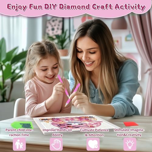 Halloween Cat Diamond Art Painting Kits for Kids with Frame, Diamond Painting Kits for Kids Ages 4-8-12, Easy Gem Arts and Crafts Gift for Girls Boys Adult Beginners Home Wall Decor(7x7inch)