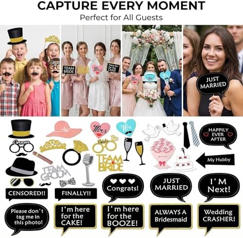 Kotbs 52pcs Wedding Photo Booth Props for Bridal Shower & Engagement Party