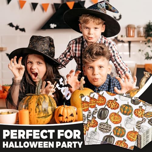 Whaline Halloween Fall Paper Napkins Pumpkin Luncheon Napkin Orange Black Disposable Dessert Dinner Hand Napkin for Home Kitchen Restaurant Party Supplies, 50 Pcs