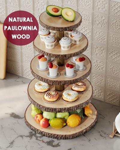 Wood Cupcake Stand, 5 Tier Cupcake Tower, Large Rustic Cake Display Holder
