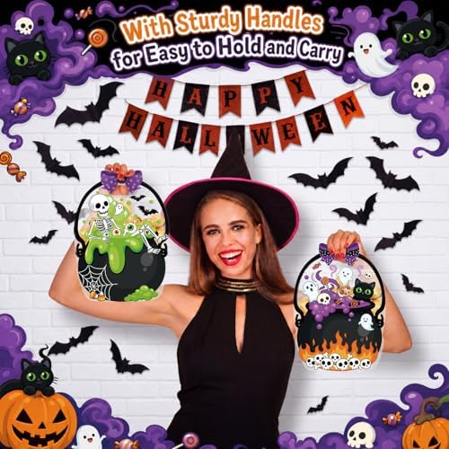 Fuutreo 24 Pcs Halloween Treat Bags with Handles, Skeleton Plastic, Clear