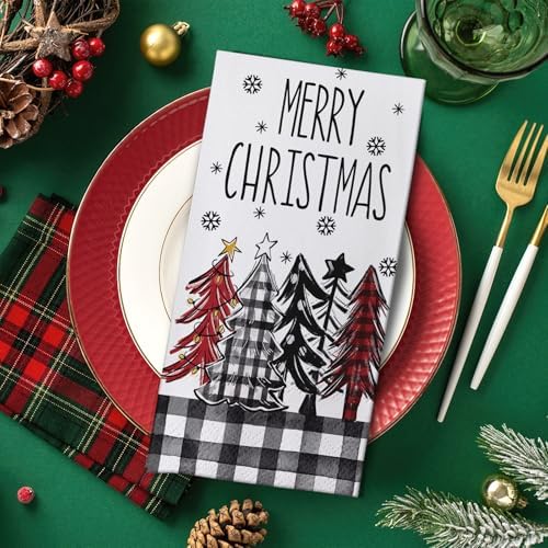 100 PCS Merry Christmas Tree Disposable Paper Napkins, Xmas Bathroom