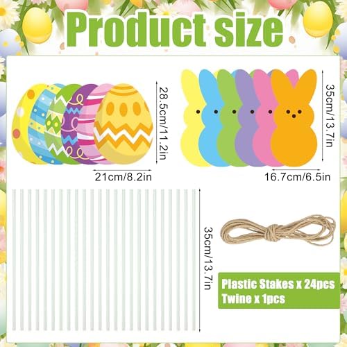 12 Pcs Easter Yard Signs Outdoor Bunny Eggs Lawn Sign with Stakes Waterproof Easter Peeps Rabbit Yard Stake Decorations for Spring Holiday Outdoor Home Garden Lawn Patio Party Props Decoration
