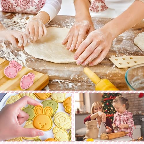 BESEK Easter Cookie Cutters Set: 8 Pcs Embossing Cookie Cutter for Biscuit Fondant Cheese Baking, Easter-Theme patterns
