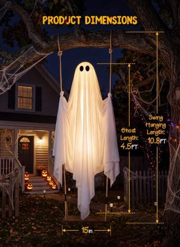 Minetom 4.5FT Swinging Ghost Outdoor Halloween Decorations, Hanging Ghost