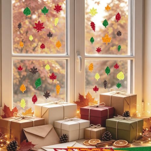 365Pcs Foam Stickers Glitter 3D Fall Leaf Foam Shape Stickers,Fall Leaf