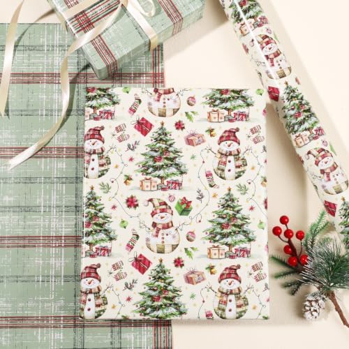 LaRibbons Vintage Reversible Plaid Christmas Wrapping Paper 17 In x 33 Ft