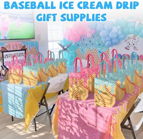 Hosuly 24 Pcs Baseball Ice Cream Drip Gift Bags Bulk 15.2 x 10.2 in