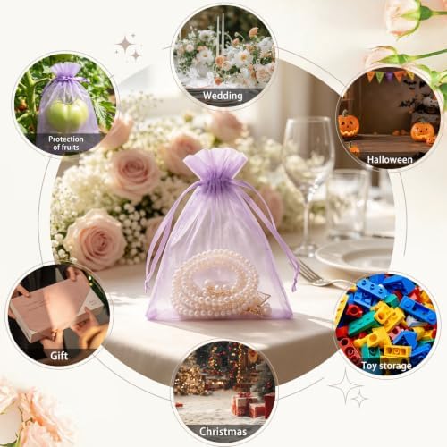 Wudygirl 50 Pcs Organza Bags, 5x7 IN Drawstring Gift Bags-Lilac