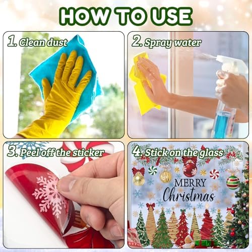 8 Sheets Christmas Window Clings Stickers Winter Snowflake Merry Christmas Tree Xmas Window Decals for Holiday Party Home Office Shop Glass Display Decoration
