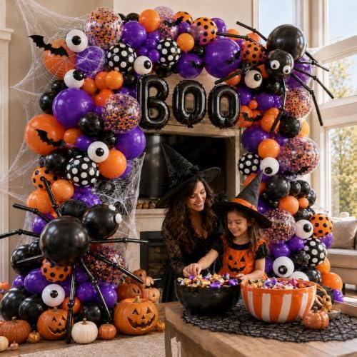 Halloween Balloon Garland Arch Kit 202PCS Black Orange Purple Balloons