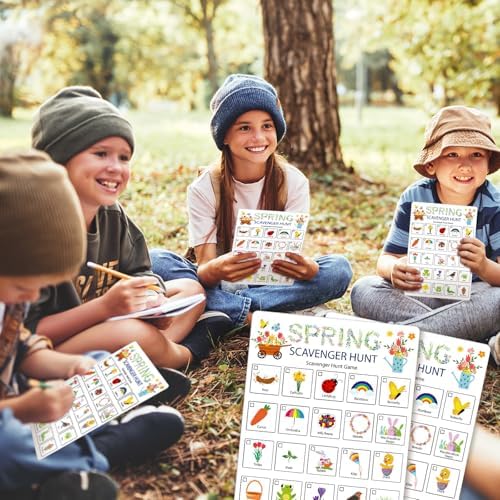 Hoolerry 30 Pcs Scavenger Hunt Cards for Kids Activities,Spring