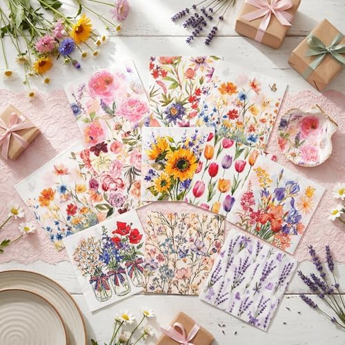 Gueevin 45 Pack Floral Decoupage Napkins Botanical Craft Paper for DIY