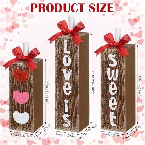 Redbaker 3pcs Valentine's Day Table Centerpieces Valentines Office Decor Wooden Block Sign Love Is Sweet Table Decoration Rustic Farmhouse Red Pink Heart Tiered Tray Decor for Home Office Mantel Desk