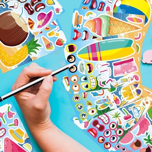 Summer Stickers, Make a Face Sticker, Hawaii Luau DIY Craft Activities