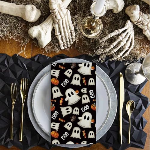 Horaldaily 100Pcs Halloween Paper Napkins, Horror Pumpkin Ghost Black