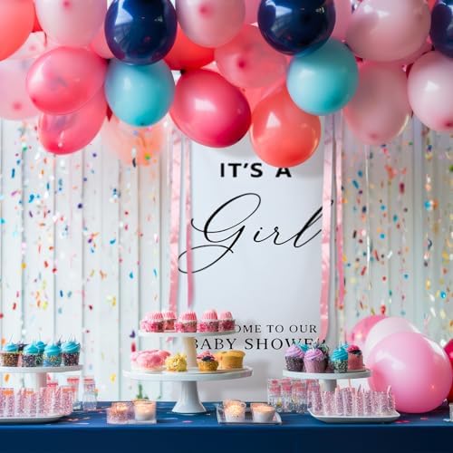 Oudain 60x24 Inch It's a Girl Banner Baby Shower Burlap Backdrop