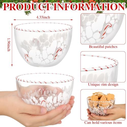 FoldTier 2 Pcs Christmas Icon Candy Bowls Dish, 14oz Candy Cane Christmas Serving Bowls Double Old Fashioned Glass Xmas Gifts for Snacks Dessert Cookie Holiday Party Favors Table Decoration
