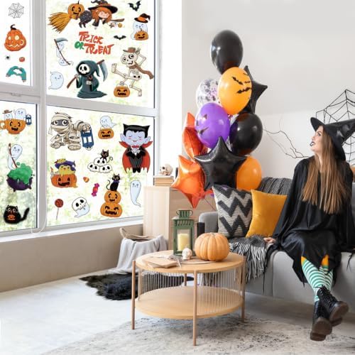 72Pcs Halloween Window Clings, Halloween Window Stickers for Party Decor