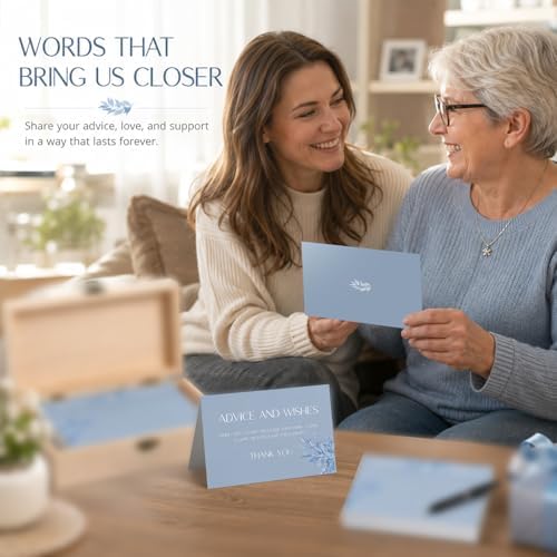 60pcs Dusty Blue Eucalyptus Advice and Wishes Cards, 5.7"x3.8" Wedding Advice Cards for Bridal Shower, 250gsm Thick Paper Wedding Guest Book Alternative for Mr & Mrs