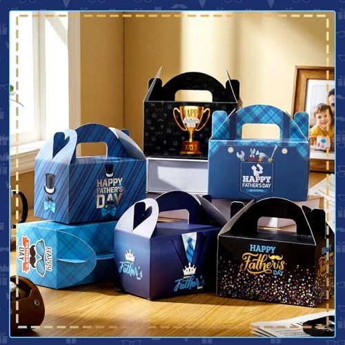 Dunzoom 24 Pcs Fathers Day Party Favors Fathers Day Treat Boxes Dad Theme Goodie Candy Gift Bags Holiday Paper Gift Container for Dads Birthday Decoration