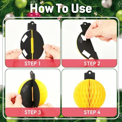 Christmas Light Honeycomb Ball Hanging Decor, 12 Pcs