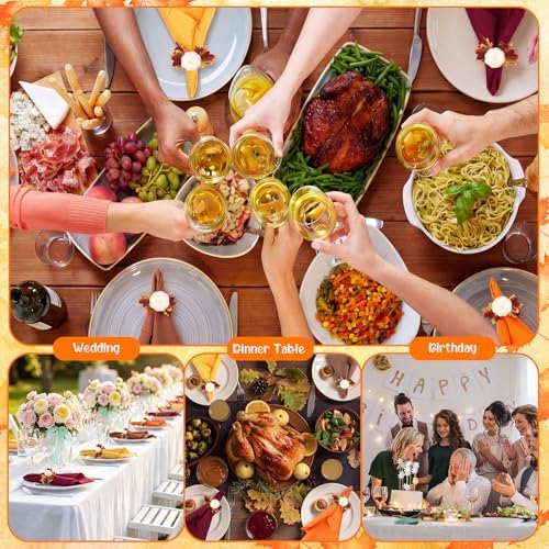 LemonRoad 36 Pcs Cloth Napkins and Napkin Ring Holders, Reusable Fabric for Table Decor Banquet Holiday Dinner Party Supply (Orange, Burgundy, Gold, Coffee, White,Fall)