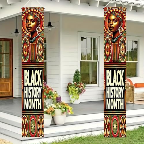 BlissYard Black History Month Banners Front Porch Elegant Portrait Door Banner African American Cultural Welcome Sign Black History Month Supplies Entryway Decor Display 12x71Inch