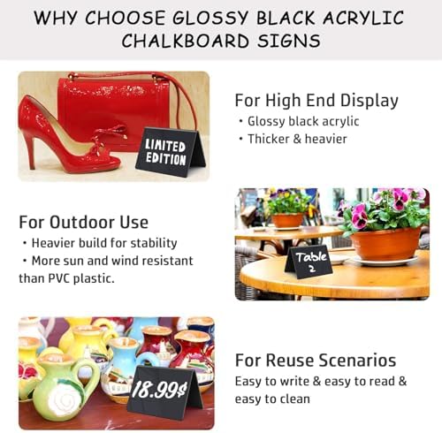 PigPotParty Acrylic Mini Chalkboard Signs, 12 Pcs 4"x3" Small Food Labels