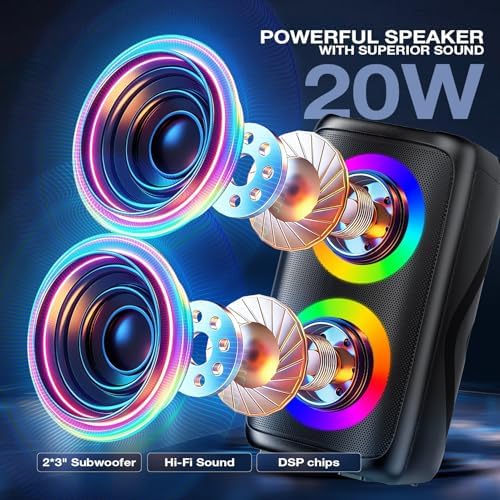 Portable Karaoke Machine for Adults: LED Lights Bluetooth Speaker with 2 Karaoke Microphones Birthday Gifts for Party Speaker Karaoke Home System Packages Supports TWS/TF Card/USB/AUX