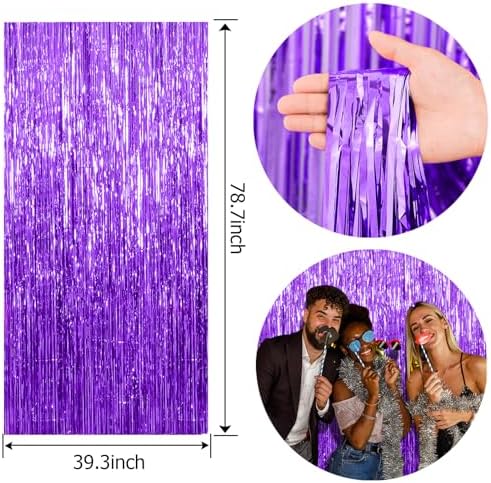 2 Pack Foil Curtain Backdrop Purple Metallic Tinsel Foil Fringe Curtains Photo Booth Props for Birthday Wedding Engagement Baby Shower Bachelorette Christmas Holiday Celebration Party Decorations