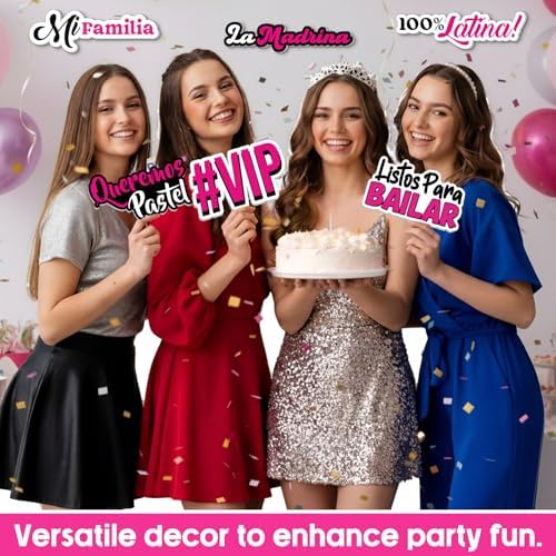 Beeveer 24 Pcs Spanish Quinceanera Photo Booth Props 9" PVC Signs