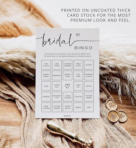 GardenCity Bridal Shower Gift Bingo, Bridal Shower Games for 50 Guests, Prefilled with Perforated Calling Card, Minimalist