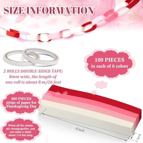 Lincia 600 Sheet Paper Chain Garland Strips, Pink Gradient