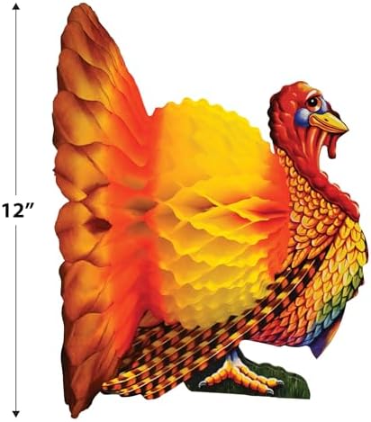 Beistle Tissue Paper Turkey Centerpiece Thanksgiving Party Autumn Fall Harvest Home Decor, Pkg/1