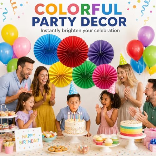 6-Pack Colorful Paper Fans, Hanging Party Decorations