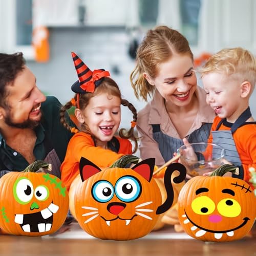 12 Packs Foam Halloween Pumpkins Decorating Stickers, Pumpkins Decorating Kit Foam Stickers for Kids Adult Home School Games DIY Pumpkin Lantern Halloween Party