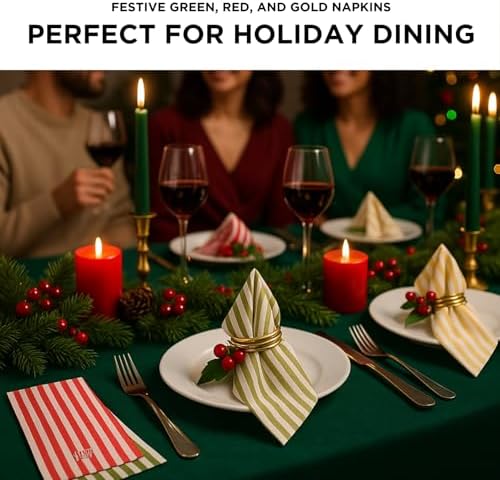 Khen 100 Count Luxury Disposable Napkins Multicolor Edition – Luxury Striped Guest Towels Linen Feel Paper Table Napkins Elegant Soft & Absorbent Towels for Parties Dinner & Events (Pack of 2)