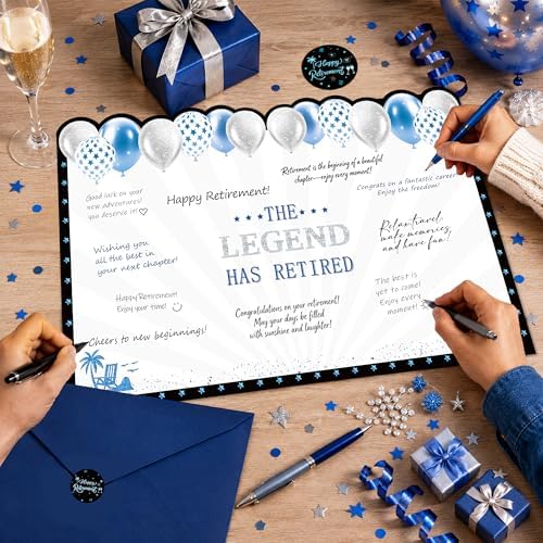 WNINK Black Blue Retirement Card for Men Women, Jumbo Happy Retirement Guest Book Card with Envelope, Large Farewell Signing Card, The Legend Has Retired Party Decorations Gift