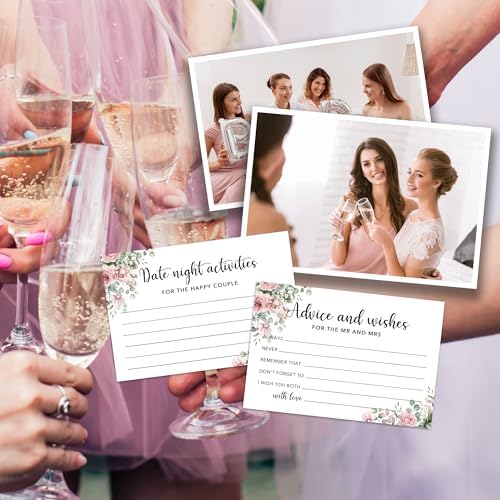 Advice And Wishes For The Mr And Mrs - 50 Pcs Wedding Advice Cards For Bridal Shower Decorations, Bridal Shower Games, Wedding Guest Book(Pink Rose) -A06