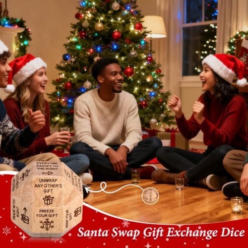 Santa Swap Gift Exchange Dice, 18-Sided White Elephant Dices Games for Family Game Night, Christmas Party Gifts Gift Exchange Dice Game for Families Adults, Funny Secret Santa Gifts Wooden Dices