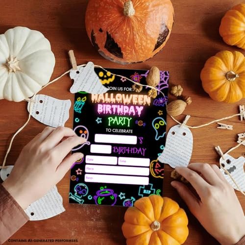 Dumyum 20 Halloween Birthday Invitations with Envelopes