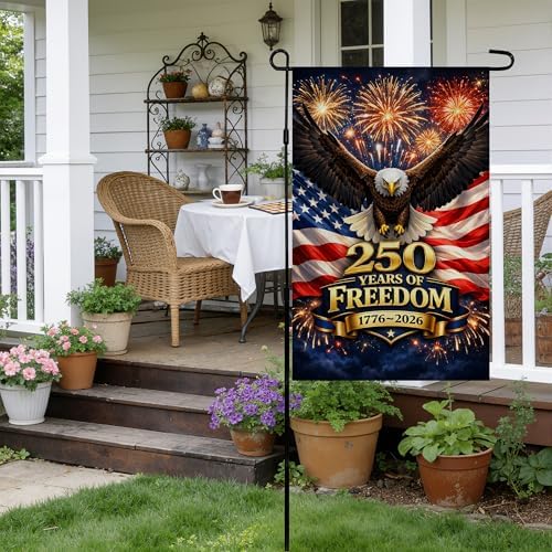 4th of July Decorations - 250th Anniversary Garden Flag | 250 Years of Freedom 1776-2026 Merchandise Double Sided Patriotic Banner, Fourth of July Decor for Garden Yard Porch Patio Lawn Outdoor Outside Accessories