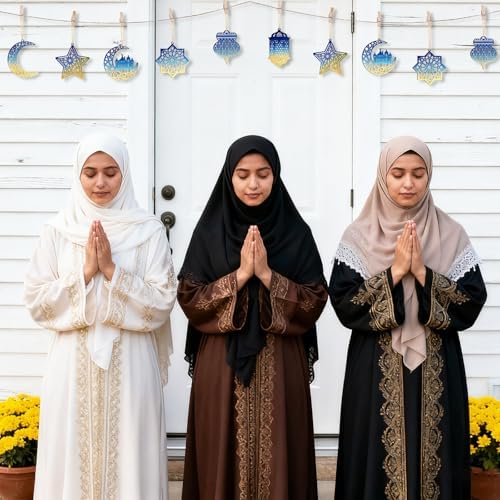 36PCS Wooden Ramadan Decorations Eid Islam Mubarak Ornaments Mubarak Hanging Hollow Pendant to Paint, DIY Blank Unfinished Wood Moon Cutouts Crafts Hanging Al Adha Star Lantern for Muslim Festive
