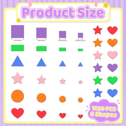 1200Pcs Foam Stickers Foam Shape Stickers for Crafts Heart Star,Multicolor