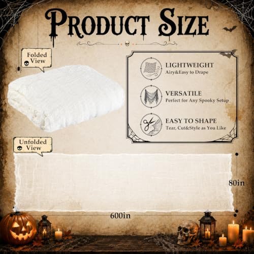600 x 80 in Halloween Creepy Cloth for Yard and Outdoor Decorations, White