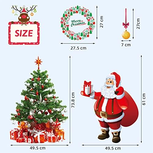 DIY Christmas Windows Clings Stickers Wreath Snowflakes Large Santa Claus Xmas Tree Wall Window Door Mural Decals Static Sticker for Office Winter Party Decorations (11 Sheets)